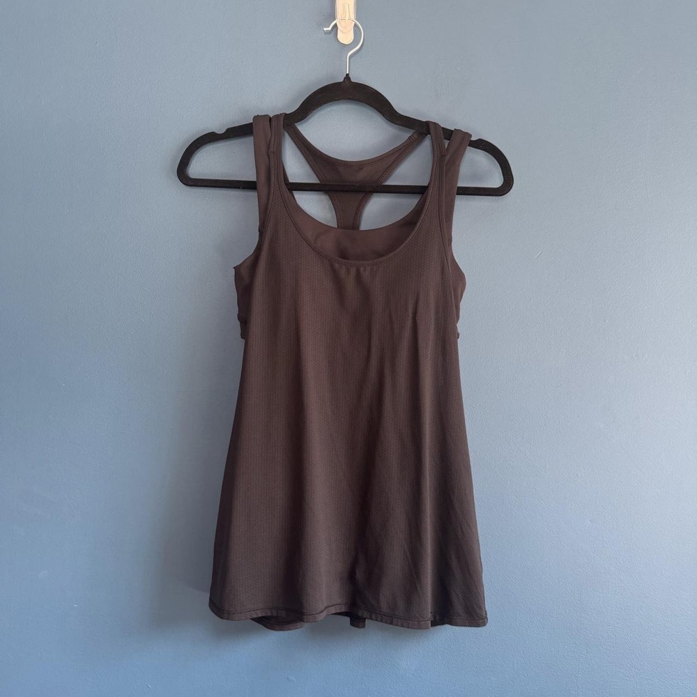 Lululemon Layered Tank Top Women's Size 6 Black Built In Bra Workout Gym Yoga